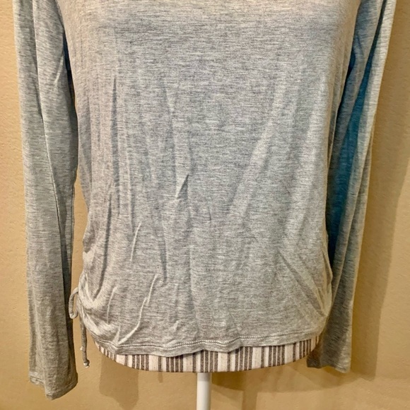 NWT Top Lg Jrs Rebellious One Grey Rayon Spandex Cinched Sides Ties Long Sleeves - Picture 3 of 15